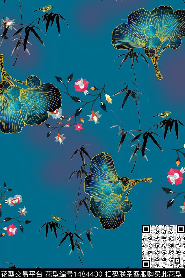 花卉中国风牡丹数码印花华亿平台下载（图片编号: 1484430） - 瓦栏（Walan）