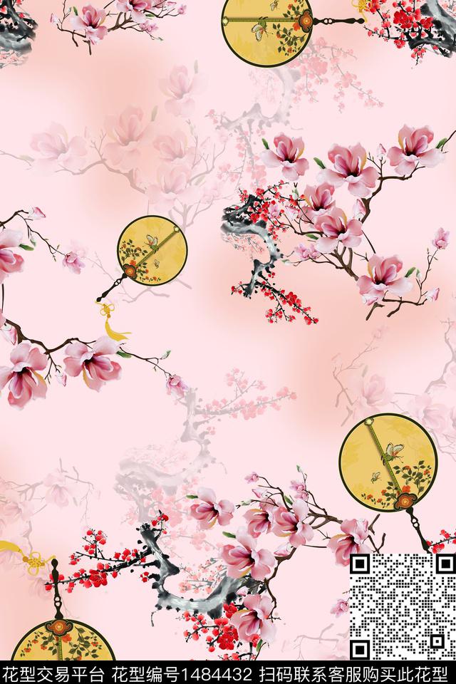 花卉中国风牡丹数码印花华亿平台下载（图片编号: 1484432） - 瓦栏（Walan）