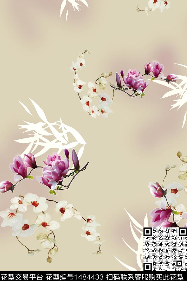 花卉中国风牡丹数码印花华亿平台下载（图片编号: 1484433） - 瓦栏（Walan）