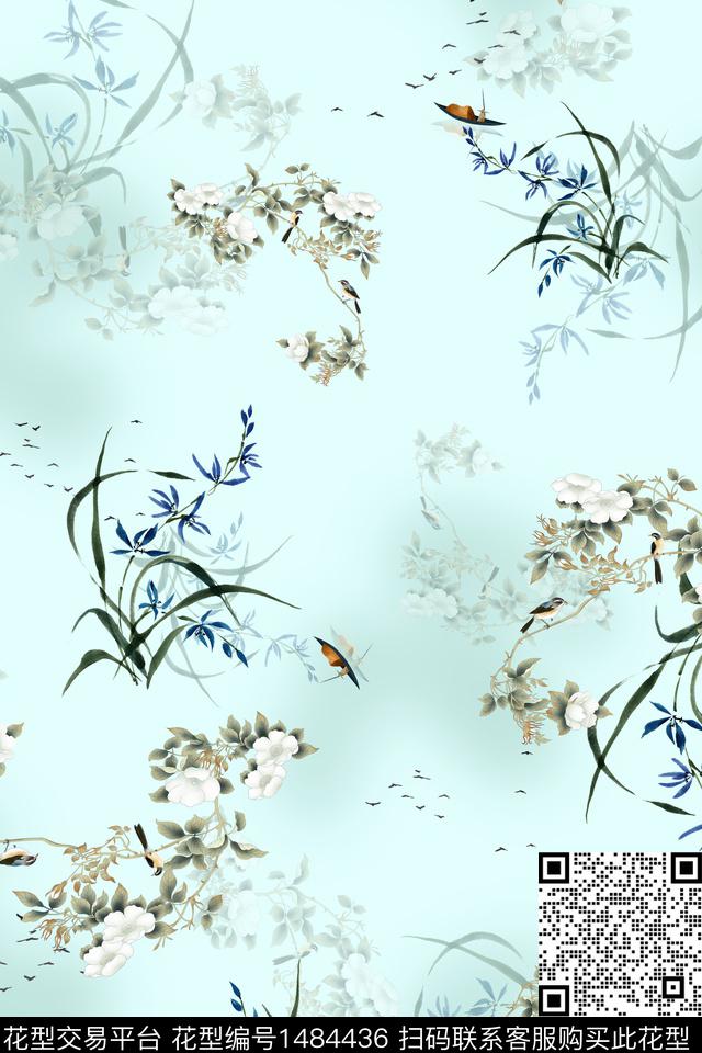 花卉中国风牡丹数码印花华亿平台下载（图片编号: 1484436） - 瓦栏（Walan）