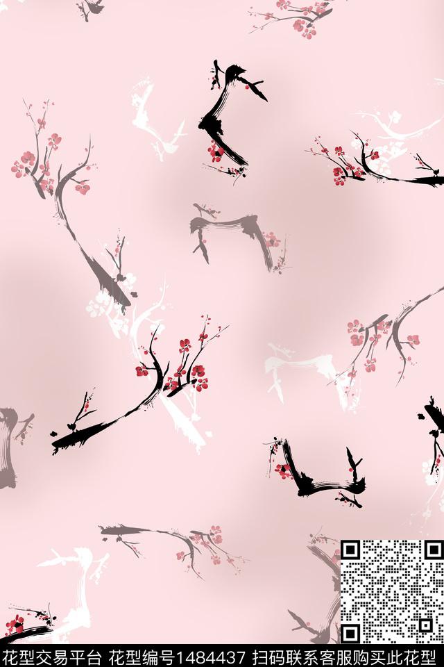 花卉中国风牡丹数码印花华亿平台下载（图片编号: 1484437） - 瓦栏（Walan）