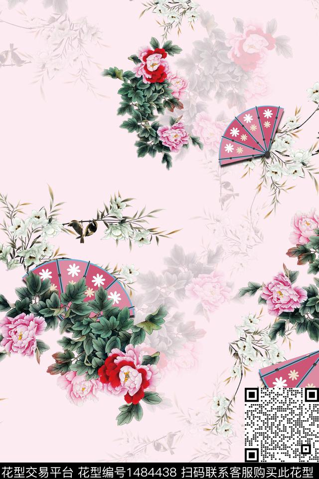 花卉中国风牡丹数码印花华亿平台下载（图片编号: 1484438） - 瓦栏（Walan）