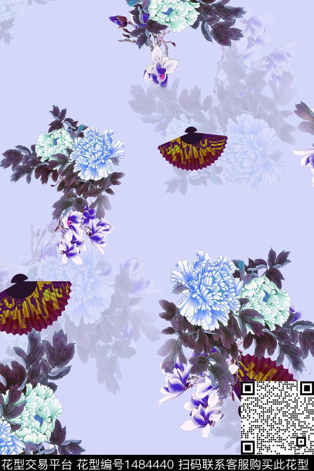 花卉中国风牡丹数码印花华亿平台下载（图片编号: 1484440） - 瓦栏（Walan）