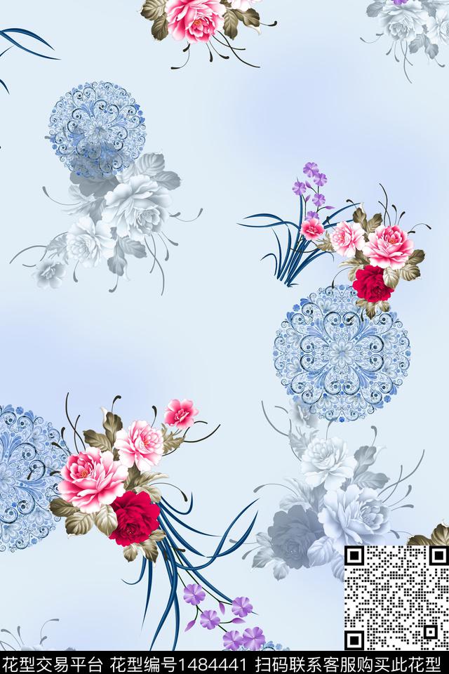 花卉中国风牡丹数码印花华亿平台下载（图片编号: 1484441） - 瓦栏（Walan）