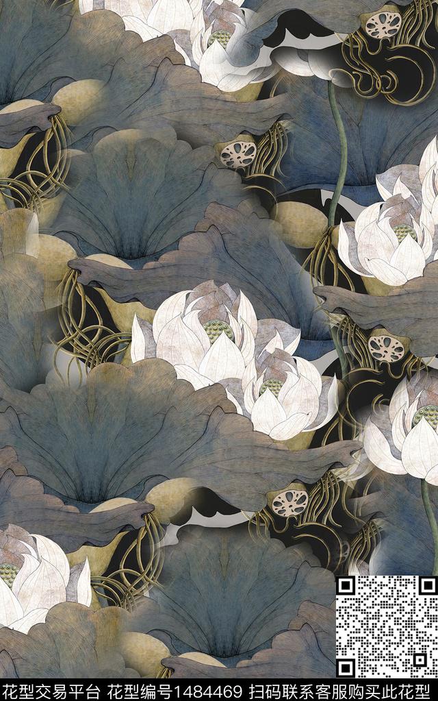 旗袍中国风水墨风数码印花华亿平台下载（图片编号: 1484469） - 瓦栏（Walan）