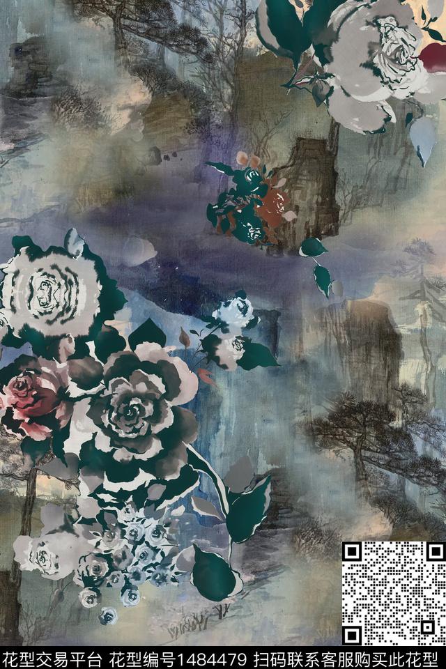 素雅创意风格化花卉数码印花华亿平台下载（图片编号: 1484479） - 瓦栏（Walan）