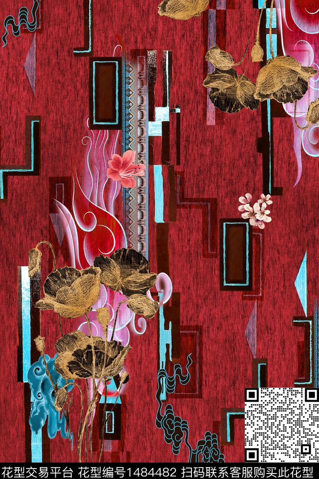 几何中老年数码印花华亿平台下载（图片编号: 1484482） - 瓦栏（Walan）