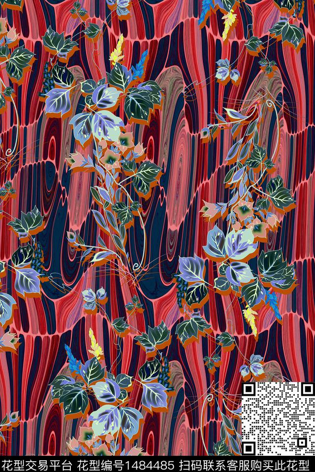 植物绿植树叶纹数码印花华亿平台下载（图片编号: 1484485） - 瓦栏（Walan）