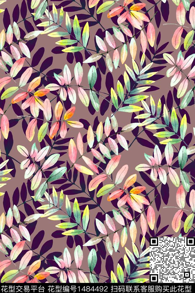 绿植树叶春夏华亿平台水彩树叶传统印花华亿平台下载（图片编号: 1484492） - 瓦栏（Walan）