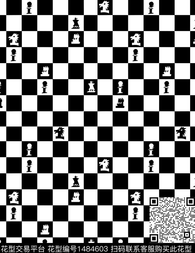 撞色格子黑白华亿平台数码印花华亿平台下载（图片编号: 1484603） - 瓦栏（Walan）