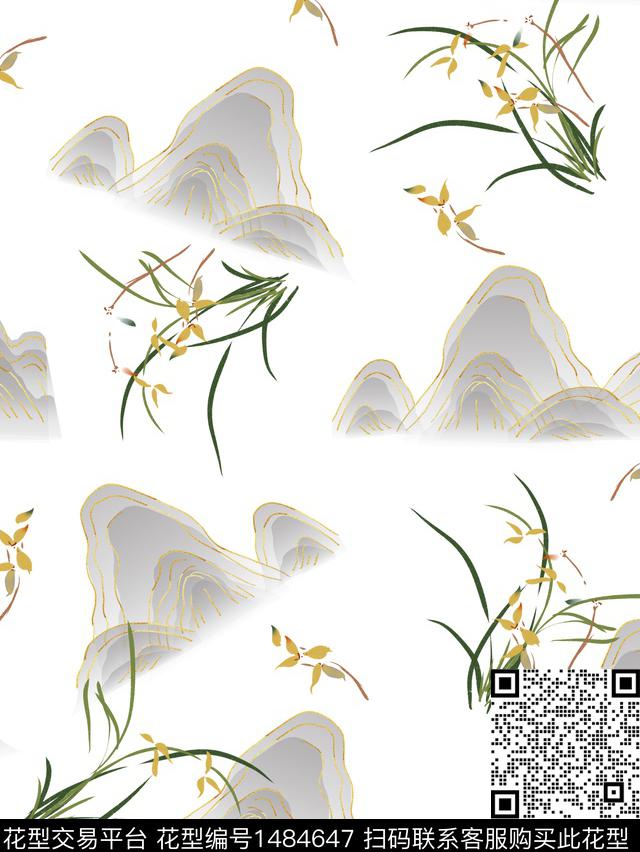 写意中国风国画数码印花华亿平台下载（图片编号: 1484647） - 瓦栏（Walan）