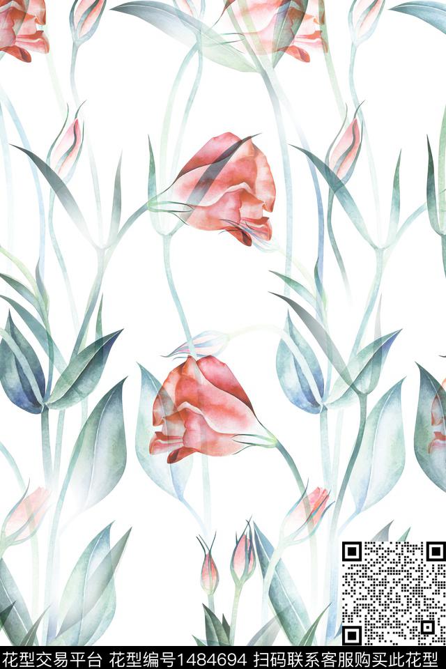 绿植树叶清爽底花卉花卉数码印花华亿平台下载（图片编号: 1484694） - 瓦栏（Walan）