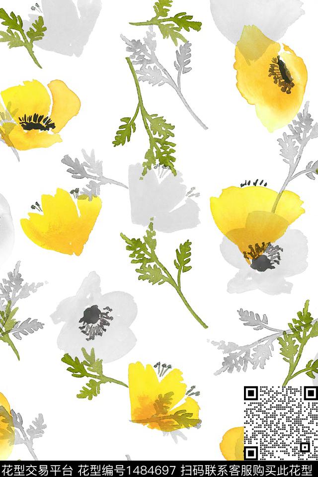 清爽底花卉花卉大牌风数码印花华亿平台下载（图片编号: 1484697） - 瓦栏（Walan）