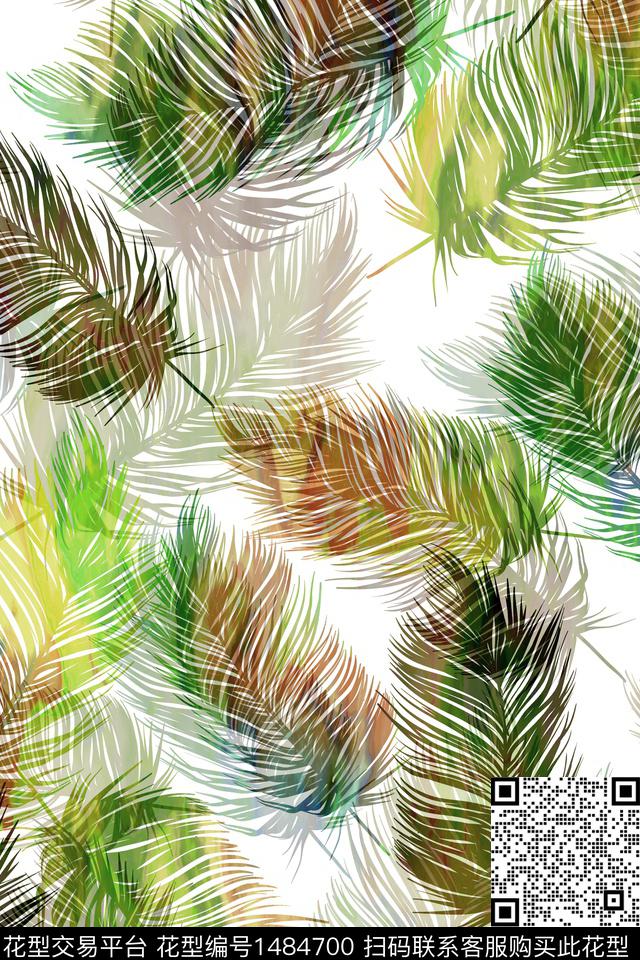 时尚男装绿植树叶数码印花华亿平台下载（图片编号: 1484700） - 瓦栏（Walan）