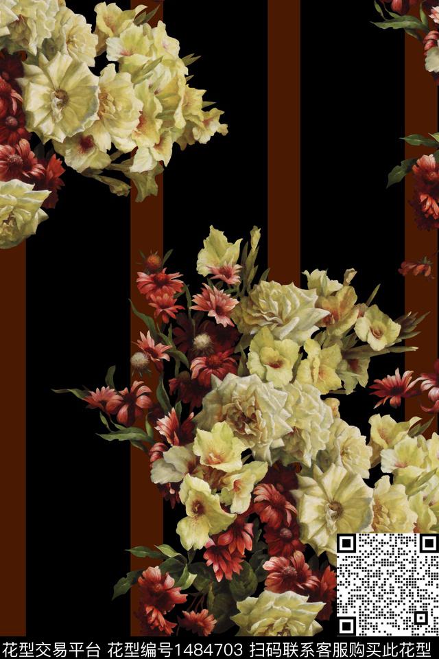 复古花卉香云纱数码印花华亿平台下载（图片编号: 1484703） - 瓦栏（Walan）