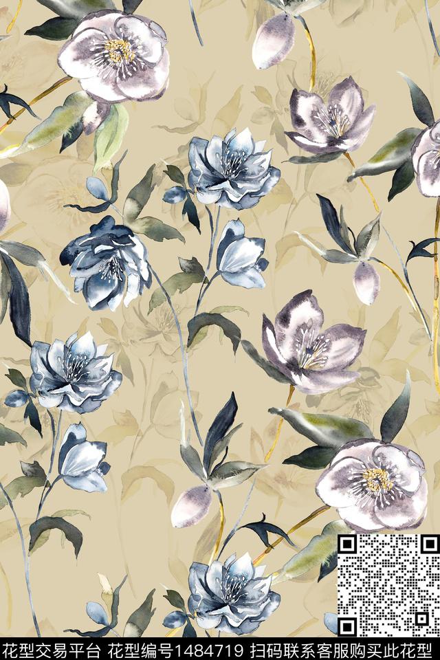 花卉小清新真丝数码印花华亿平台下载（图片编号: 1484719） - 瓦栏（Walan）