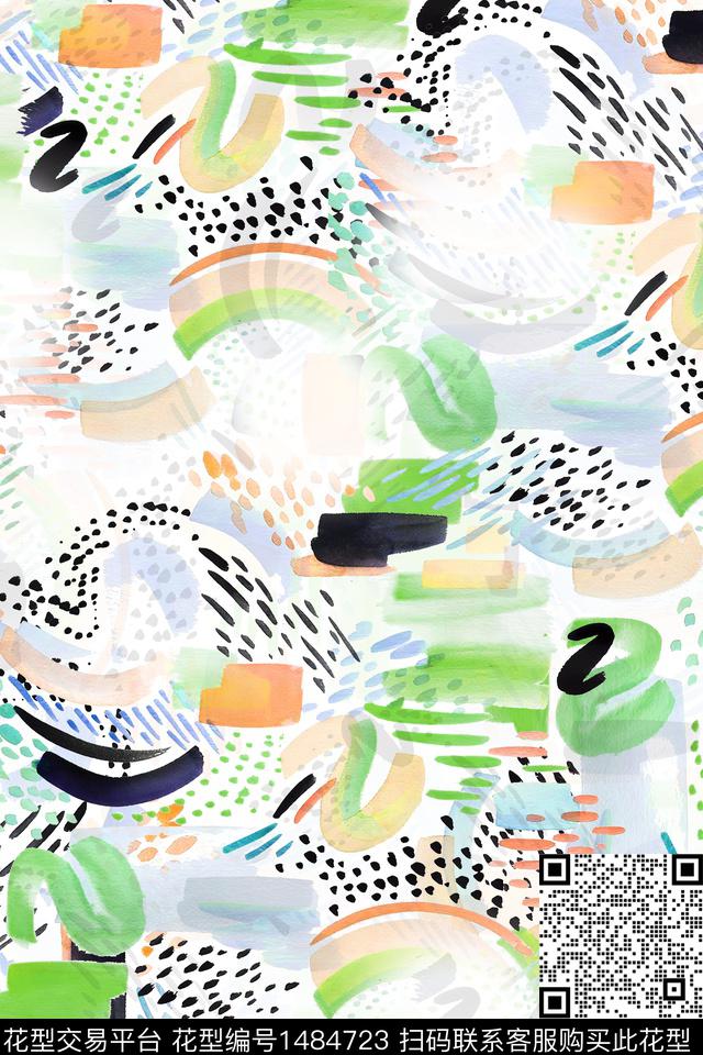 抽象小清新真丝数码印花华亿平台下载（图片编号: 1484723） - 瓦栏（Walan）