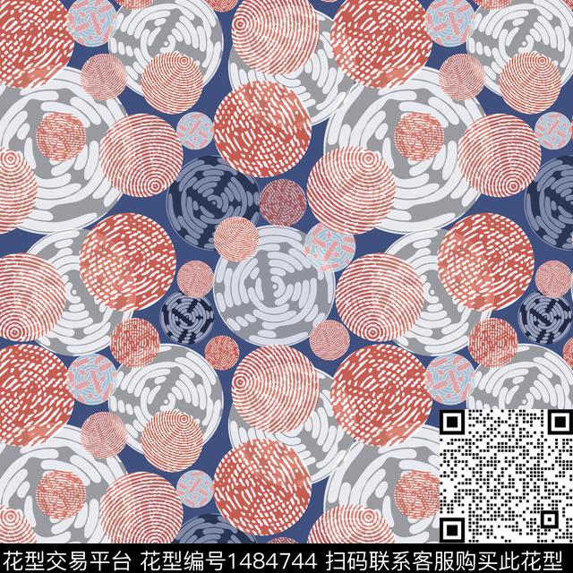 圆圈与波点环传统印花华亿平台下载（图片编号: 1484744） - 瓦栏（Walan）
