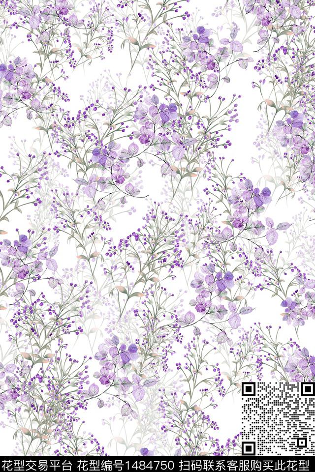 花卉小清新真丝数码印花华亿平台下载（图片编号: 1484750） - 瓦栏（Walan）