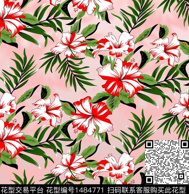 绿植树叶百合花卉数码印花华亿平台下载（图片编号: 1484771） - 瓦栏（Walan）