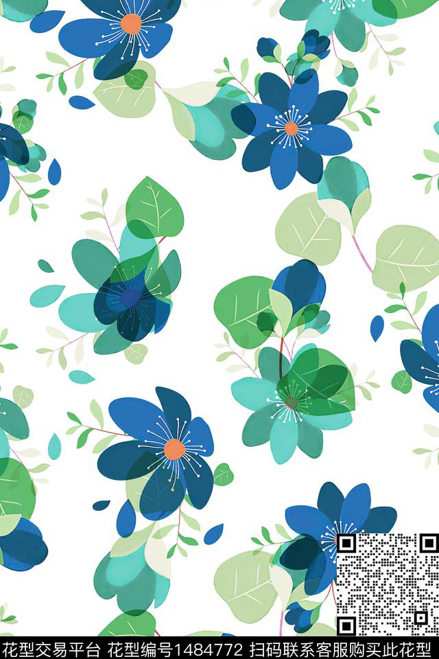 清爽底花卉花卉大牌风数码印花华亿平台下载（图片编号: 1484772） - 瓦栏（Walan）