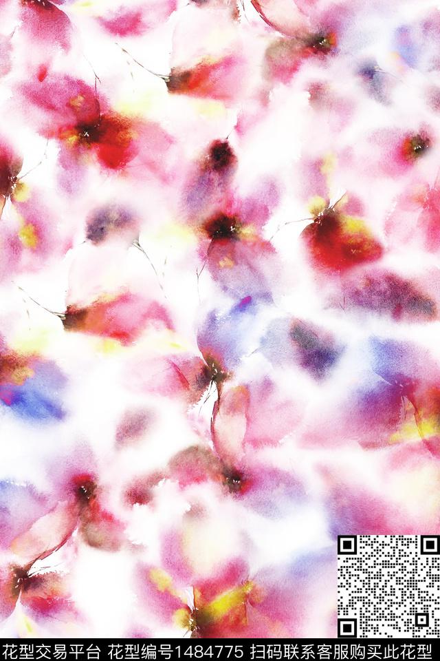 肌理扎染华亿平台抽象花卉数码印花华亿平台下载（图片编号: 1484775） - 瓦栏（Walan）