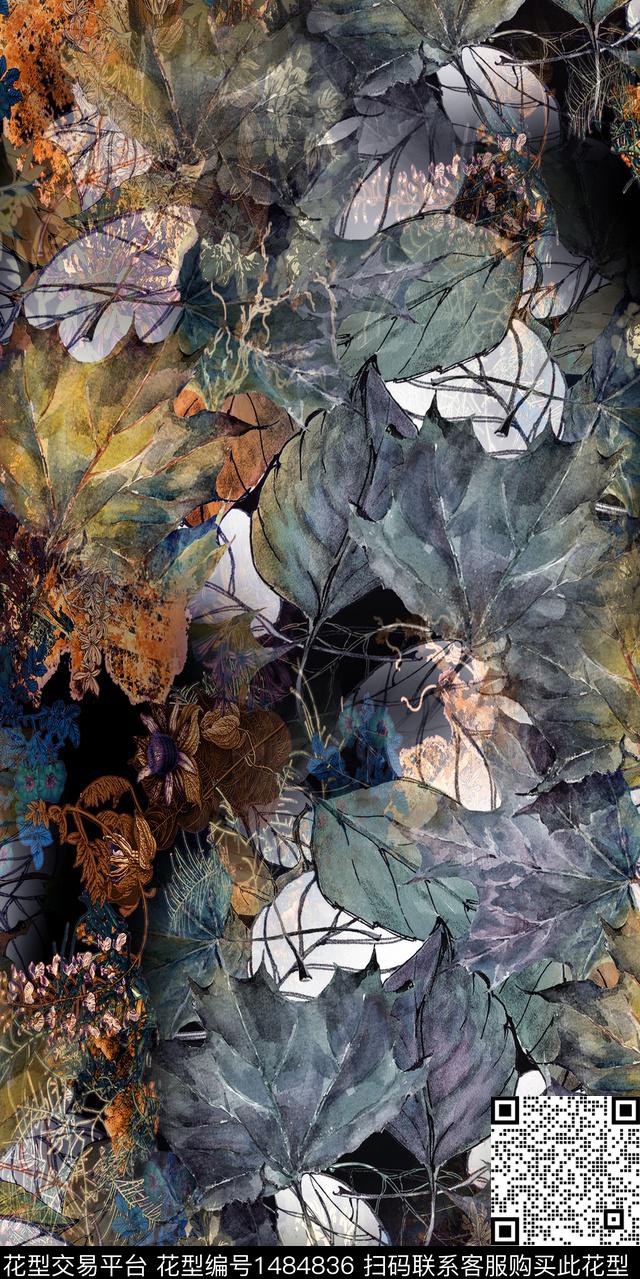 黑底花卉数码华亿平台女装数码印花华亿平台下载（图片编号: 1484836） - 瓦栏（Walan）