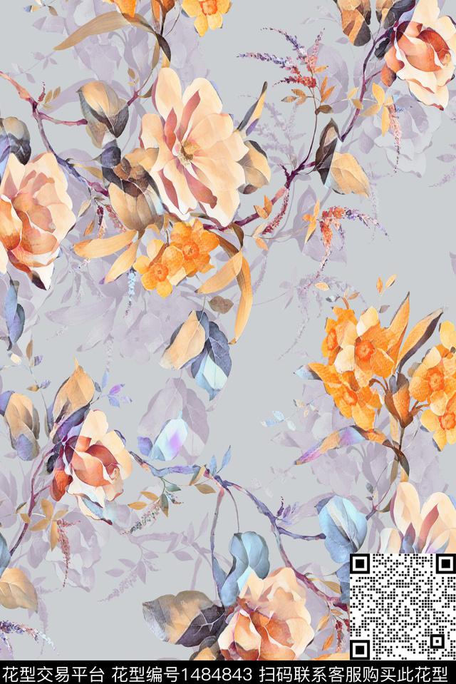 数码华亿平台女装花卉数码印花华亿平台下载（图片编号: 1484843） - 瓦栏（Walan）