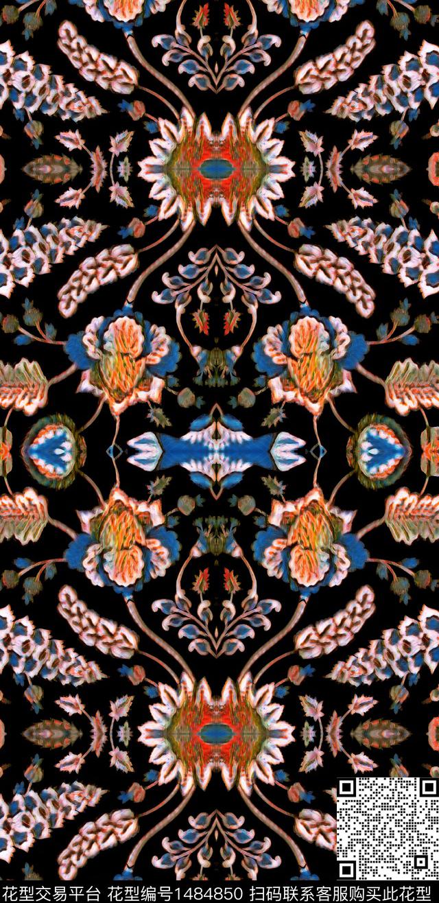 黑底花卉数码华亿平台女装数码印花华亿平台下载（图片编号: 1484850） - 瓦栏（Walan）