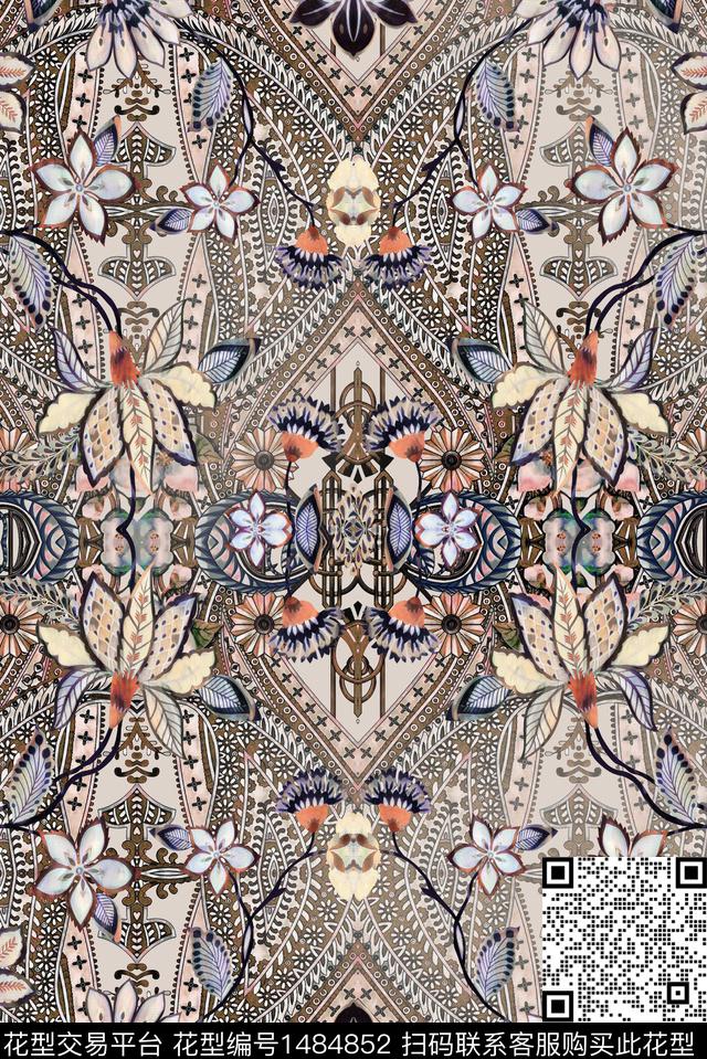 几何花卉几何数码华亿平台数码印花华亿平台下载（图片编号: 1484852） - 瓦栏（Walan）