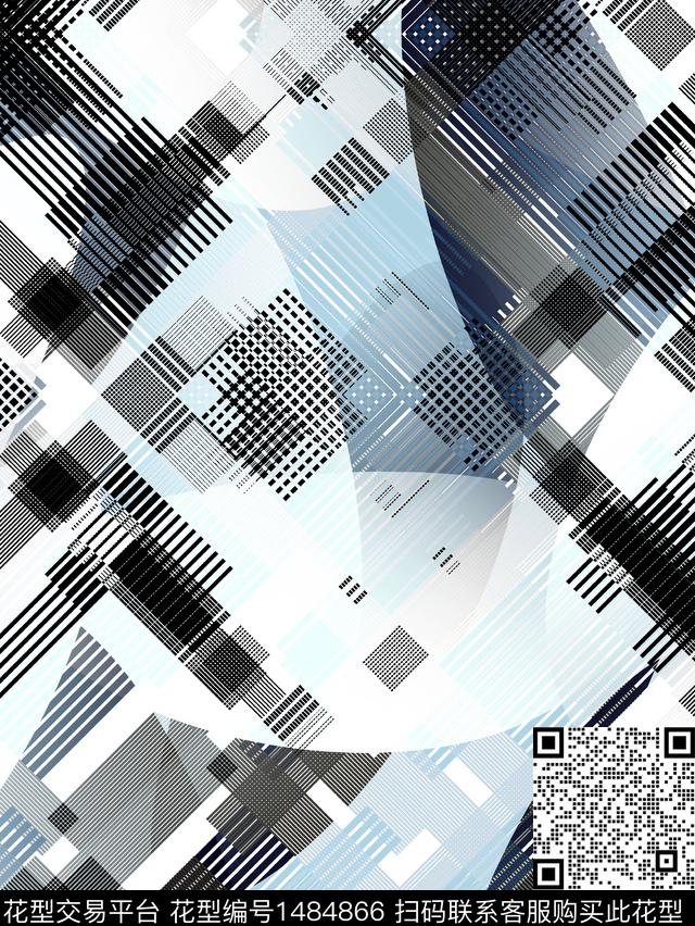 几何格子大牌风数码印花华亿平台下载（图片编号: 1484866） - 瓦栏（Walan）