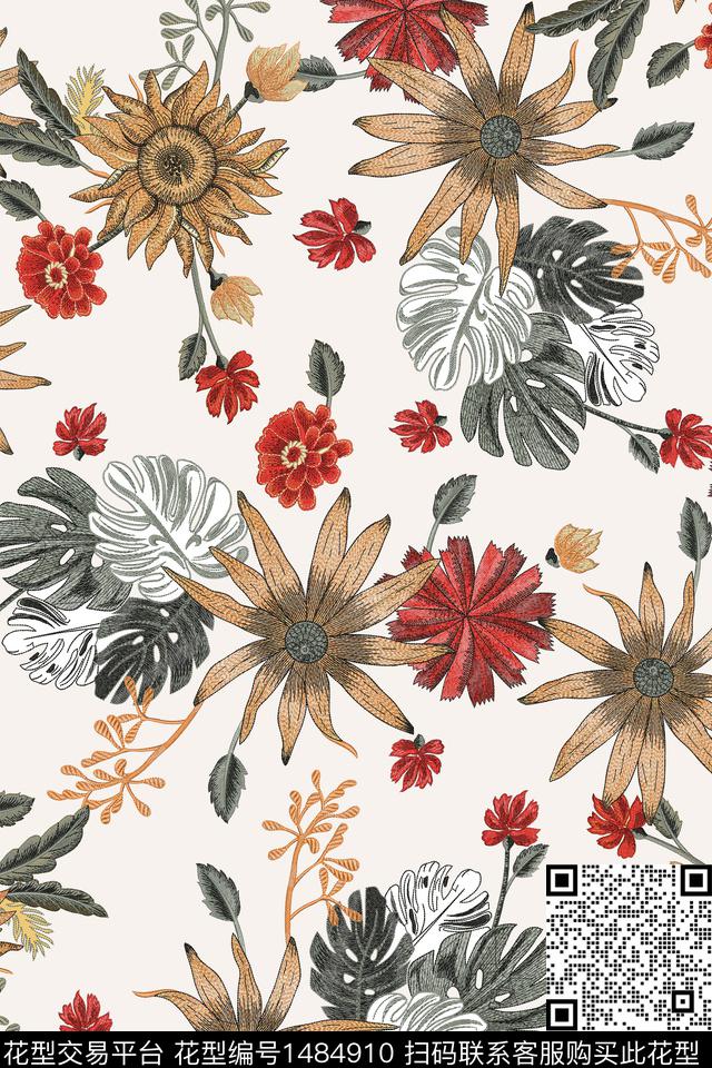 绣花华亿平台花卉大牌风数码印花华亿平台下载（图片编号: 1484910） - 瓦栏（Walan）