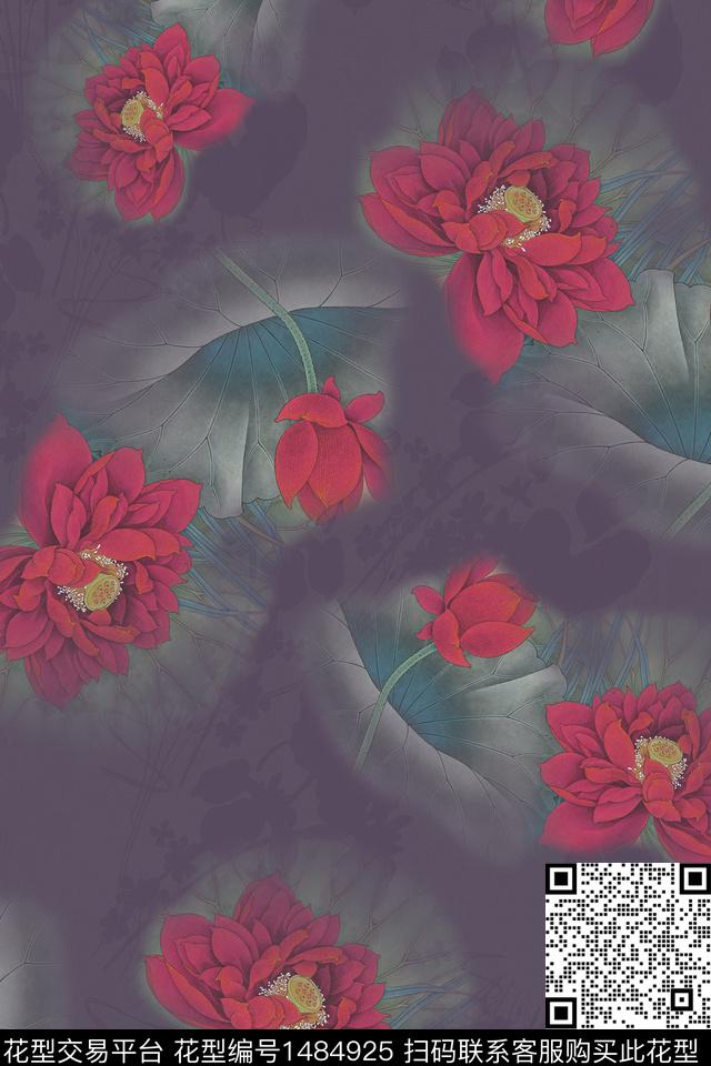 花卉大花中老年数码印花华亿平台下载（图片编号: 1484925） - 瓦栏（Walan）
