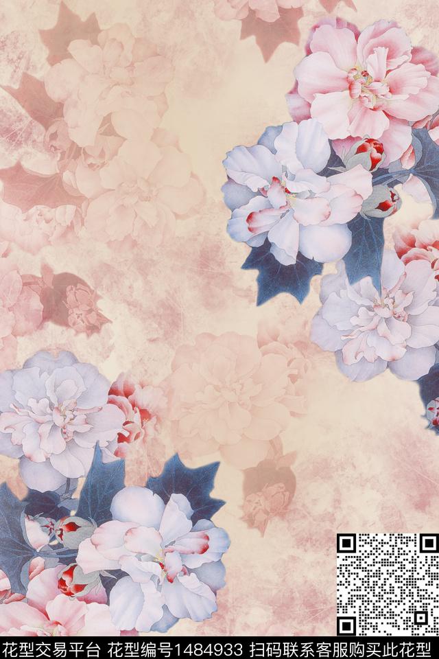 花卉大花中老年数码印花华亿平台下载（图片编号: 1484933） - 瓦栏（Walan）