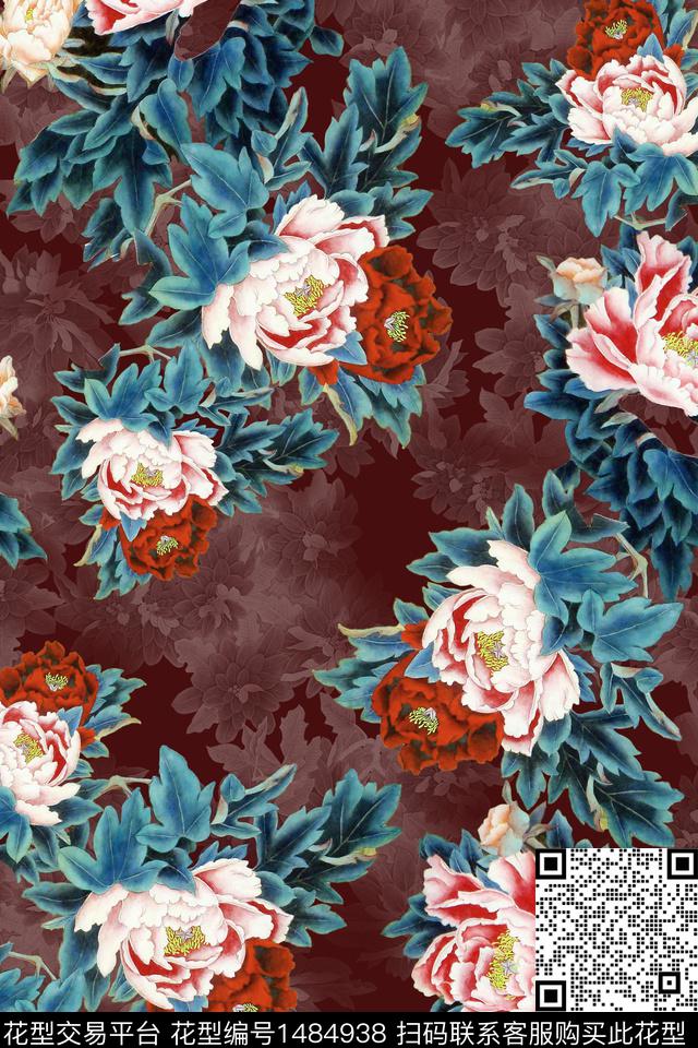 花卉大花中老年数码印花华亿平台下载（图片编号: 1484938） - 瓦栏（Walan）