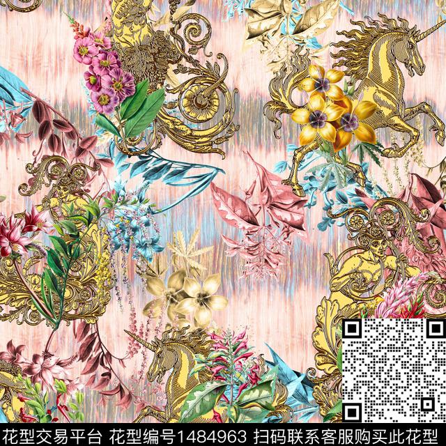 底纹花卉线稿数码印花华亿平台下载（图片编号: 1484963） - 瓦栏（Walan）