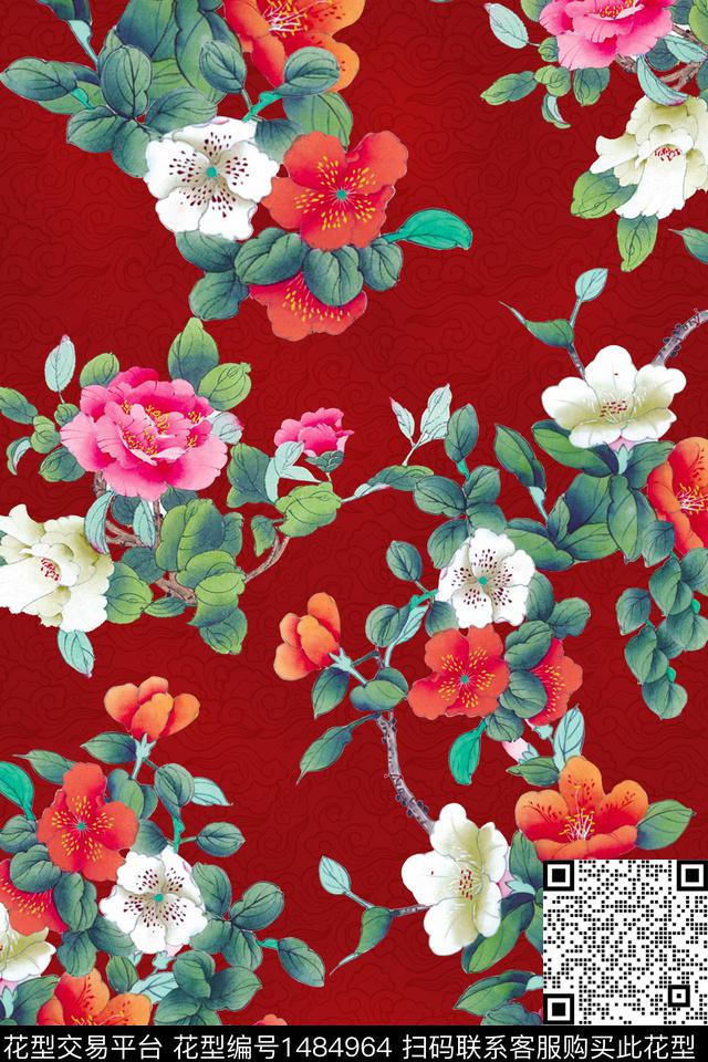 花卉大花中老年数码印花华亿平台下载（图片编号: 1484964） - 瓦栏（Walan）