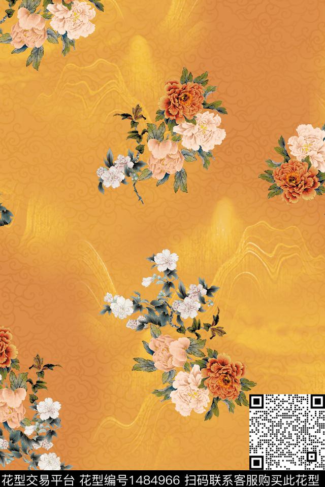 底纹花卉大花数码印花华亿平台下载（图片编号: 1484966） - 瓦栏（Walan）
