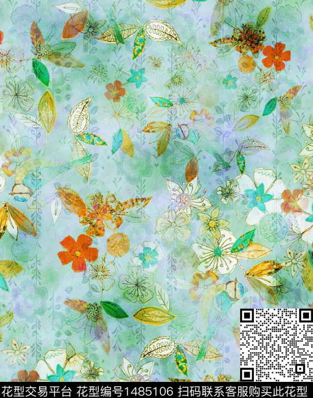 绿植树叶数码华亿平台女装数码印花华亿平台下载（图片编号: 1485106） - 瓦栏（Walan）