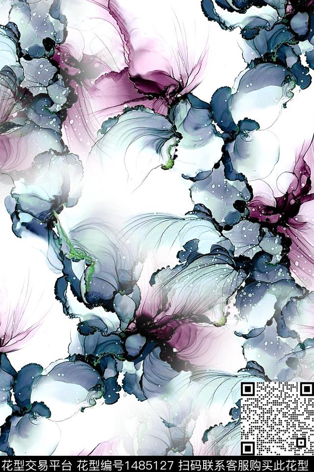 抽象小清新真丝数码印花华亿平台下载（图片编号: 1485127） - 瓦栏（Walan）
