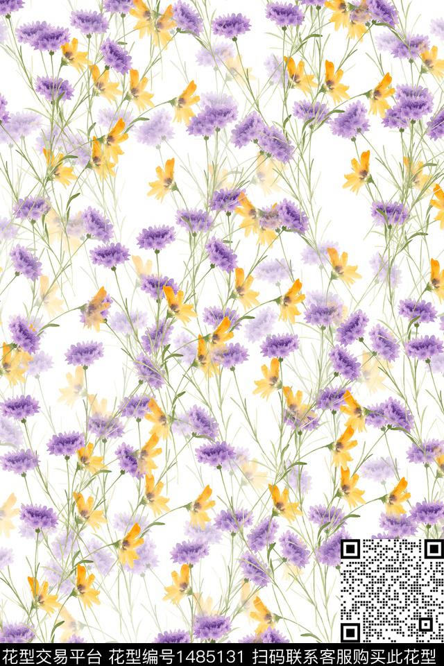 花卉小清新真丝数码印花华亿平台下载（图片编号: 1485131） - 瓦栏（Walan）