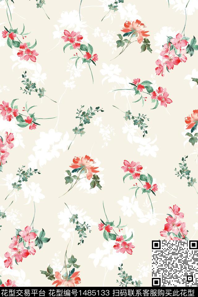 花卉小清新真丝数码印花华亿平台下载（图片编号: 1485133） - 瓦栏（Walan）