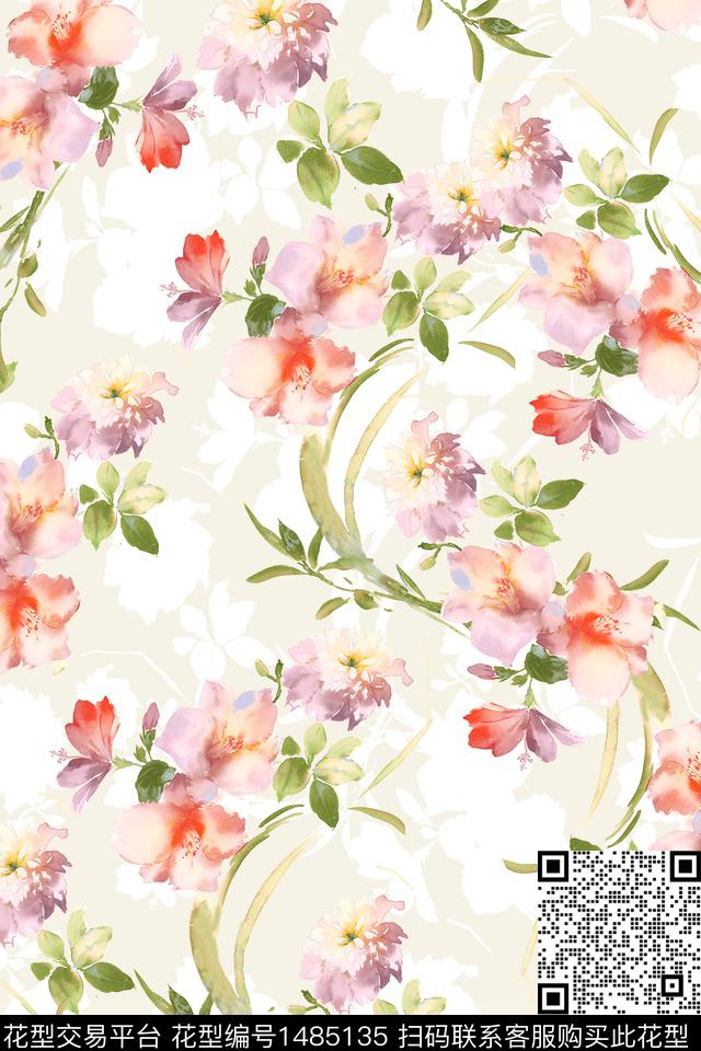 花卉小清新真丝数码印花华亿平台下载（图片编号: 1485135） - 瓦栏（Walan）