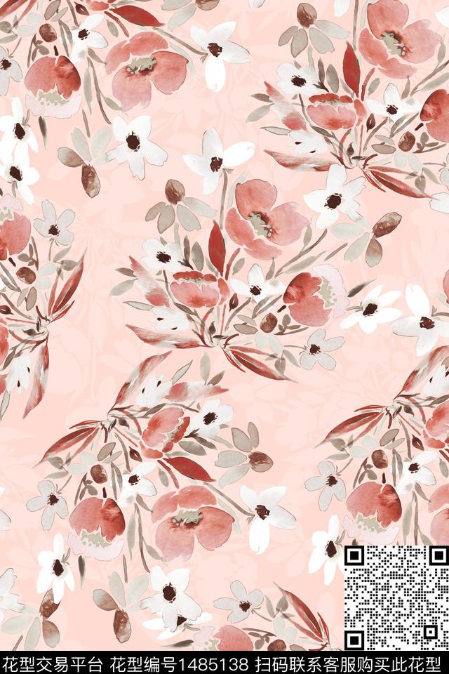 花卉大牌风小清新数码印花华亿平台下载（图片编号: 1485138） - 瓦栏（Walan）