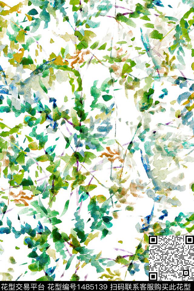 绿植树叶小清新真丝数码印花华亿平台下载（图片编号: 1485139） - 瓦栏（Walan）