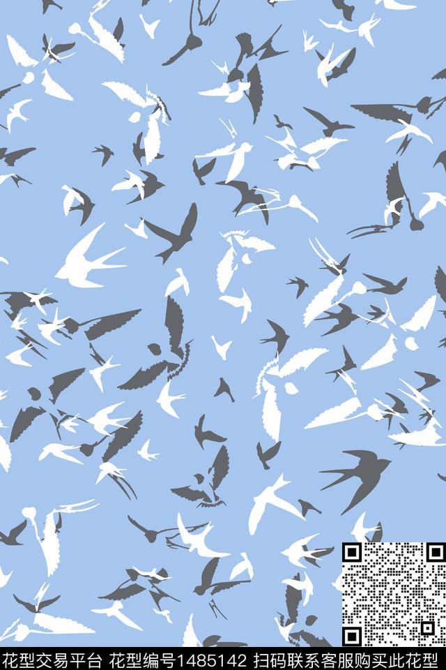 几何喜鹊满版散花数码印花华亿平台下载（图片编号: 1485142） - 瓦栏（Walan）