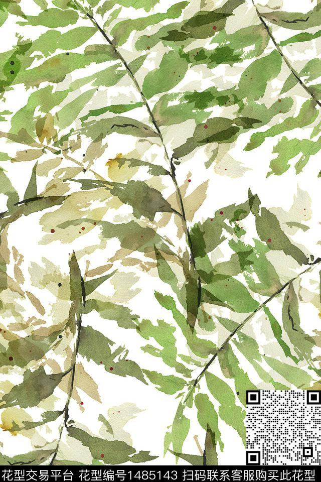 绿植树叶小清新真丝数码印花华亿平台下载（图片编号: 1485143） - 瓦栏（Walan）