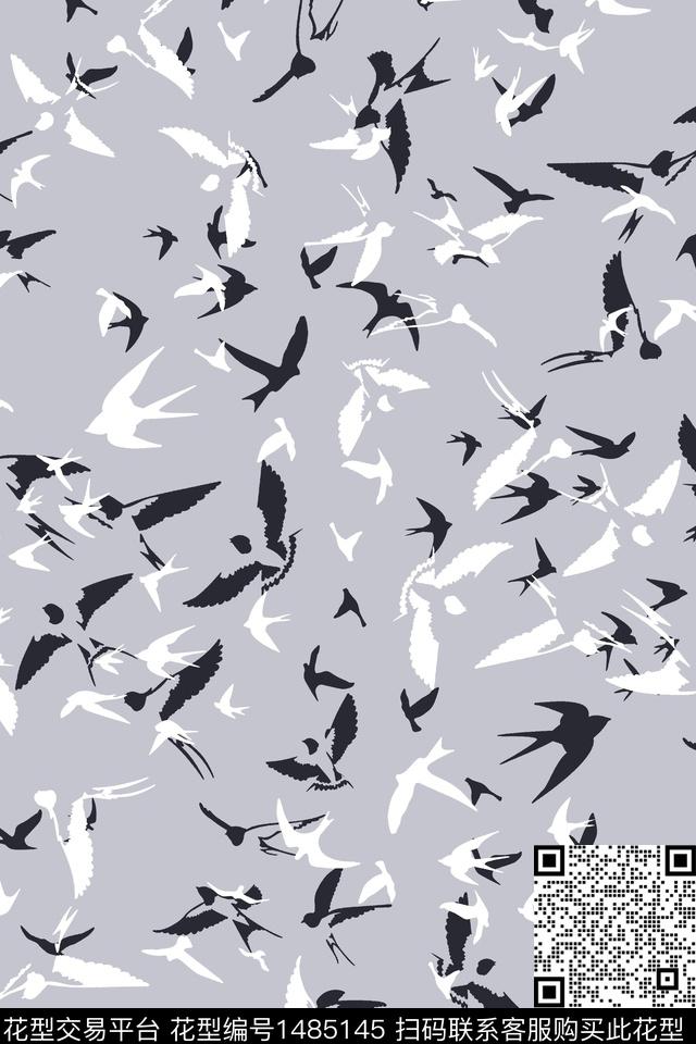 几何喜鹊满版散花数码印花华亿平台下载（图片编号: 1485145） - 瓦栏（Walan）