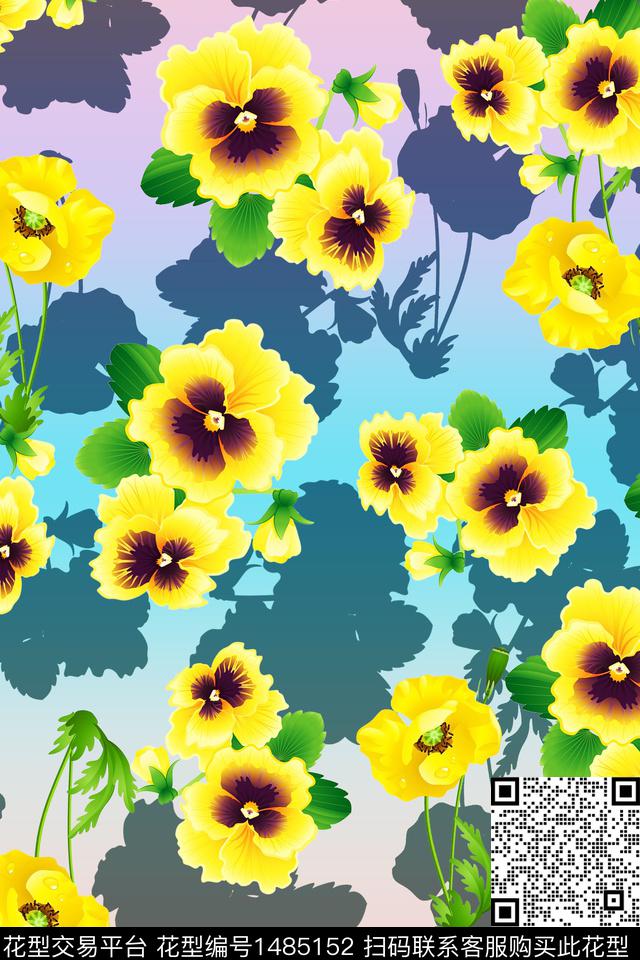 花卉大牌风手绘数码印花华亿平台下载（图片编号: 1485152） - 瓦栏（Walan）
