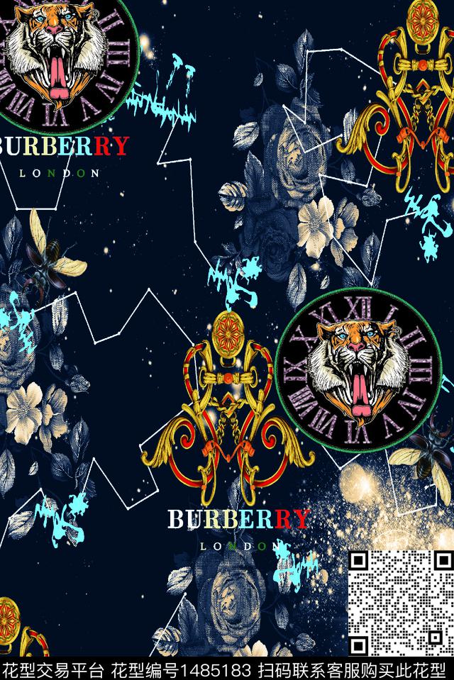 几何男装满版花动物头数码印花华亿平台下载（图片编号: 1485183） - 瓦栏（Walan）